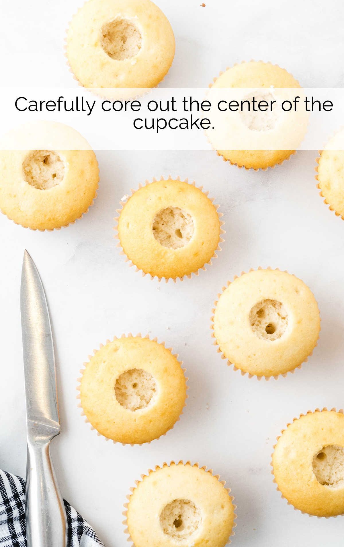 core cut out the center of the cupcakes