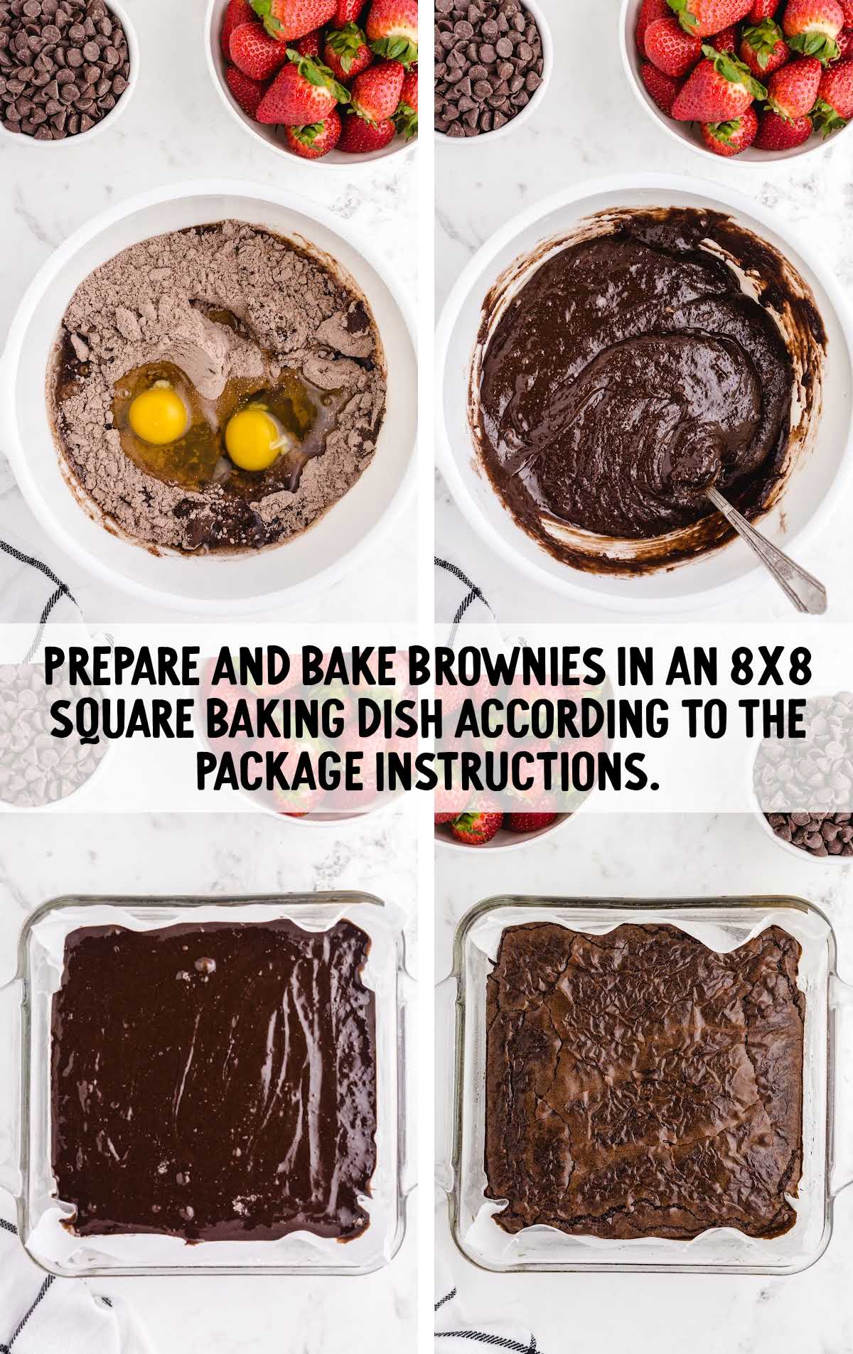 brownie ingredients being prepared and baked