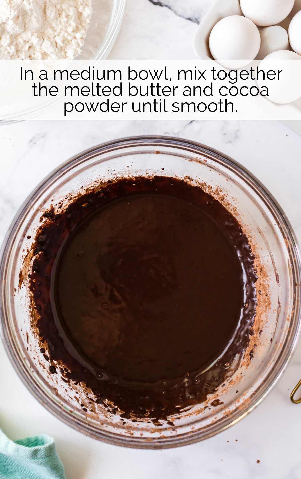 melted butter and cocoa powder mixed together in a bowl
