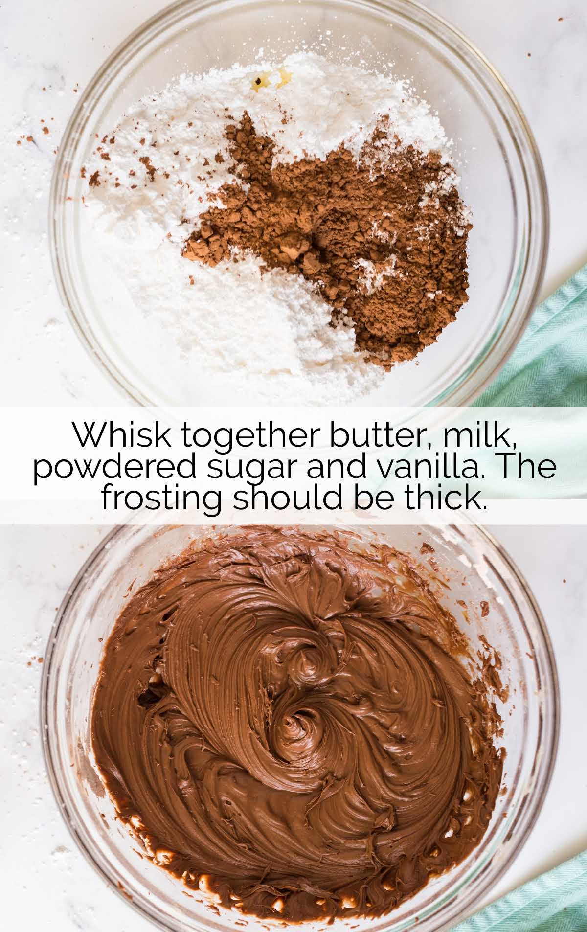 frosting ingredients whisked together in a bowl