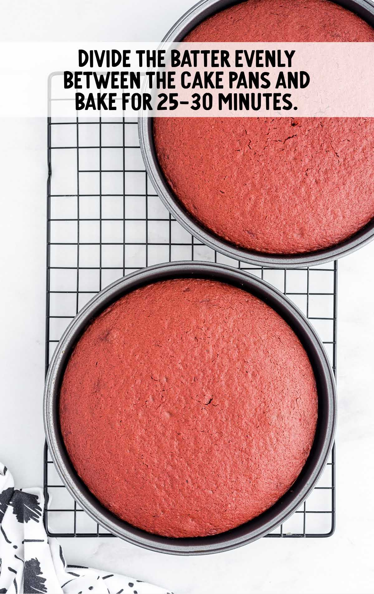 cake baked in two pans and then placed on a cooling rack