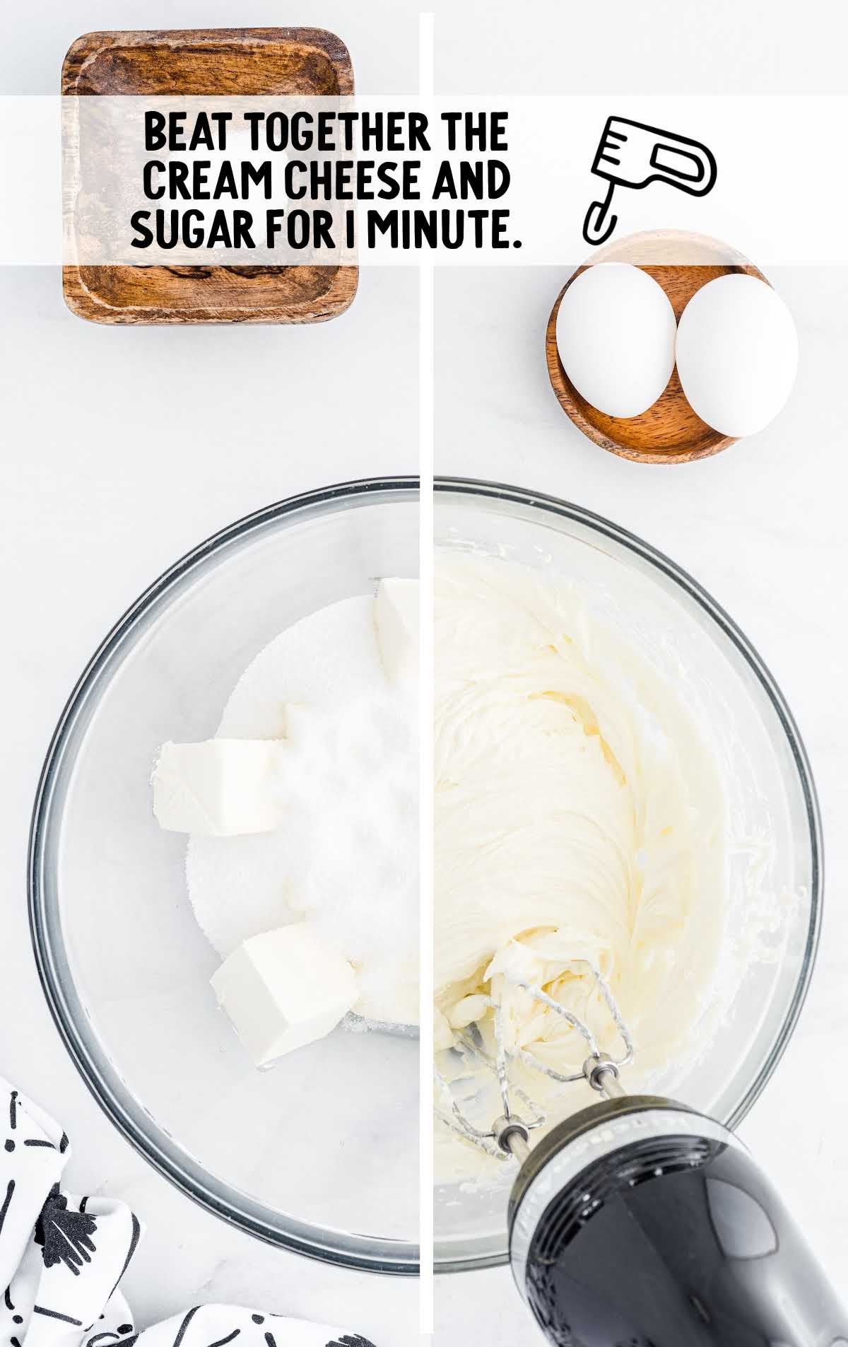 cream cheese and sugar blended together in a bowl