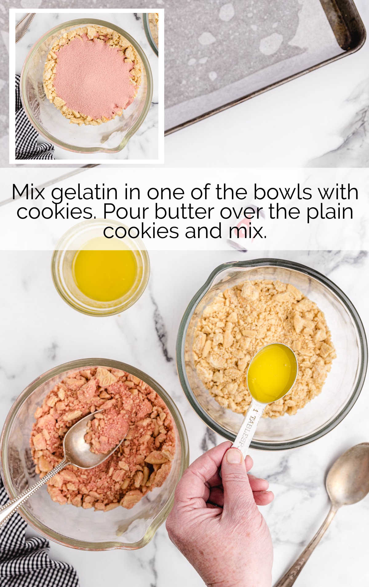 gelatin mixed with cookies and butter mixed with cookies