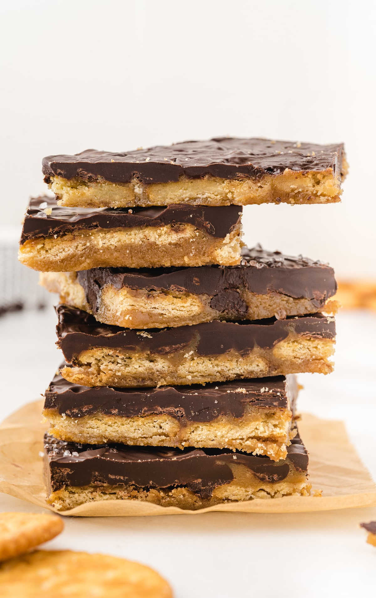 close up shot of toffee stacked on top of each other