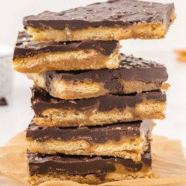 close up shot of toffee stacked on top of each other