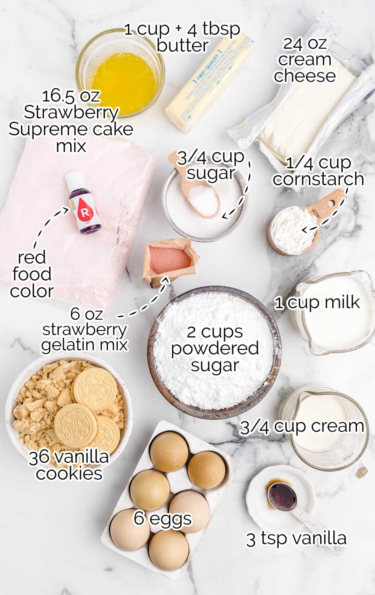 Strawberry Shortcake Cheesecake raw ingredients that are labeled