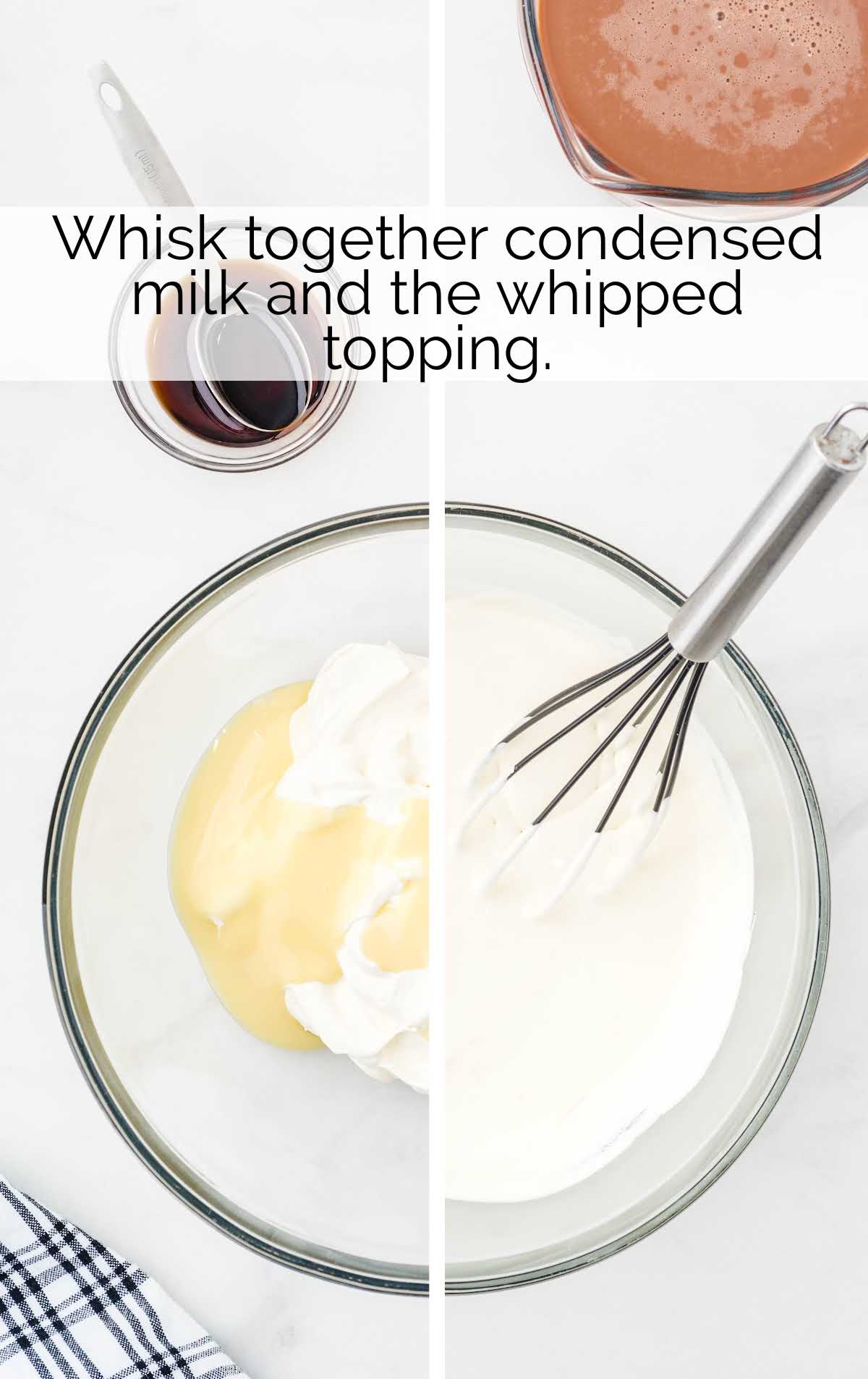 condensed milk and whipped topping whisked together in a bowl