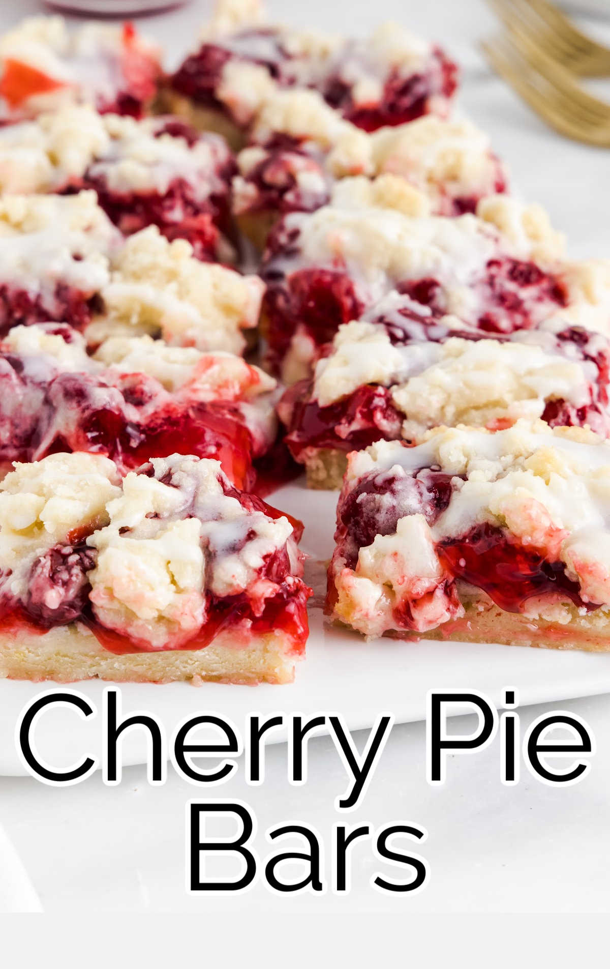 close up shot of slices of cherry pie bars