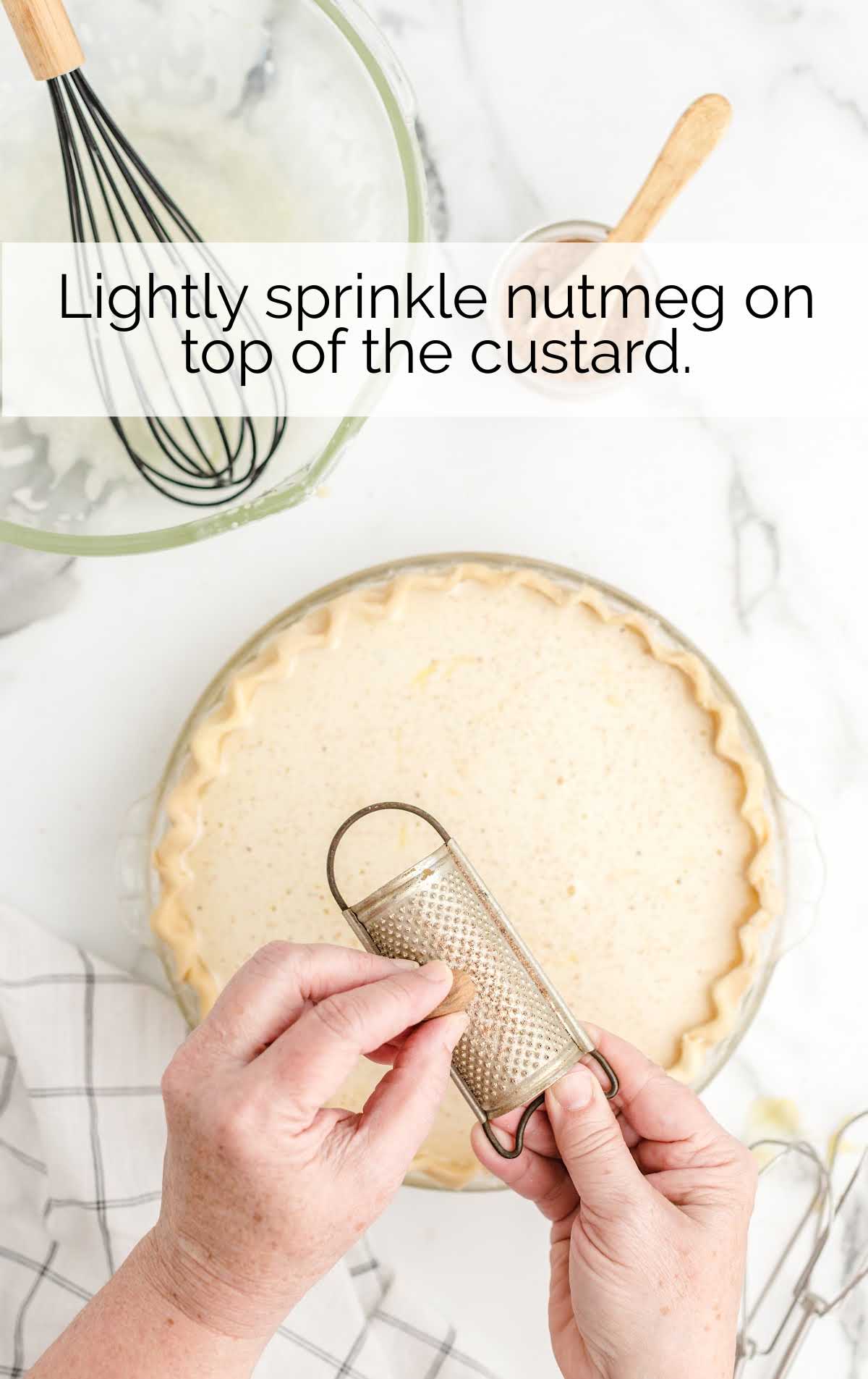 nutmeg sprinkled on top of the custard pie