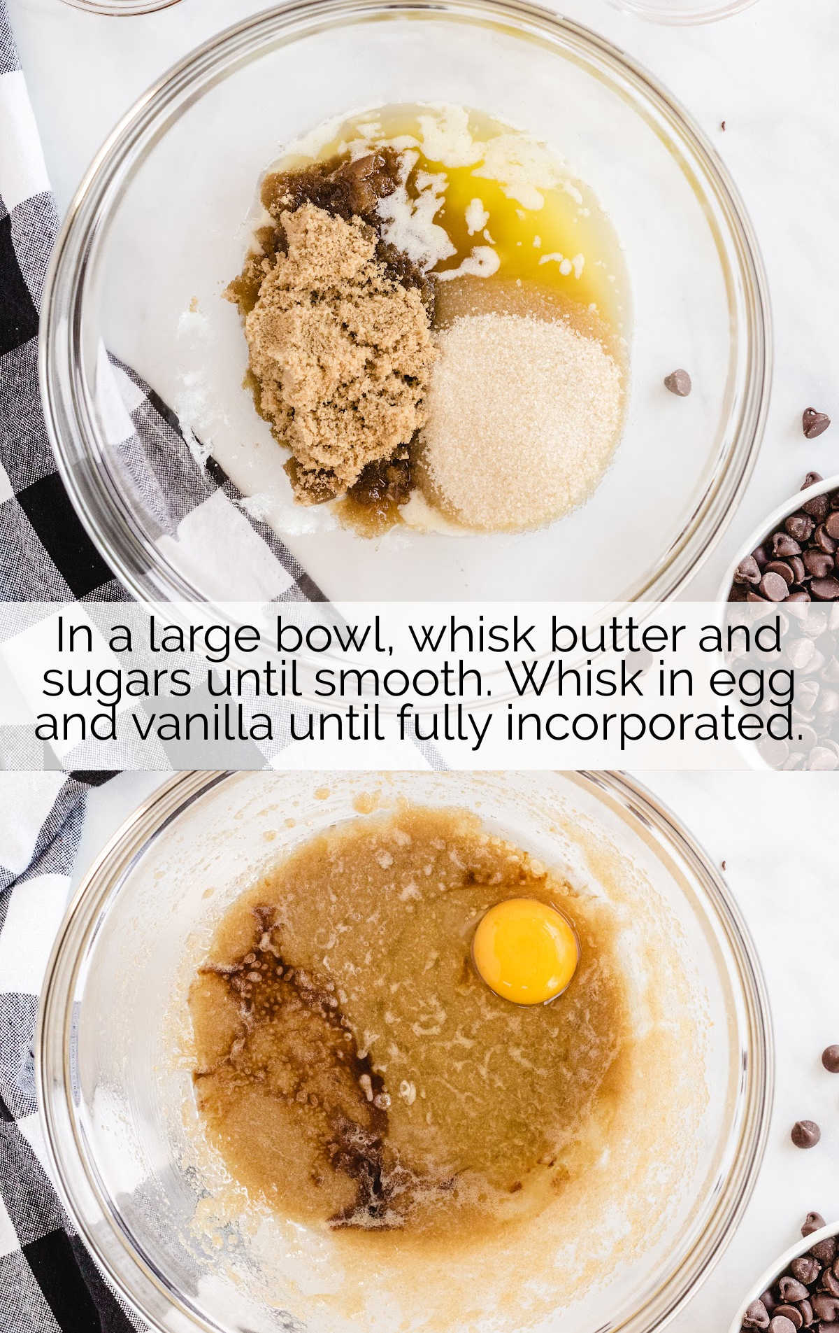 butter, sugar, egg, and vanilla whisk in a bowl