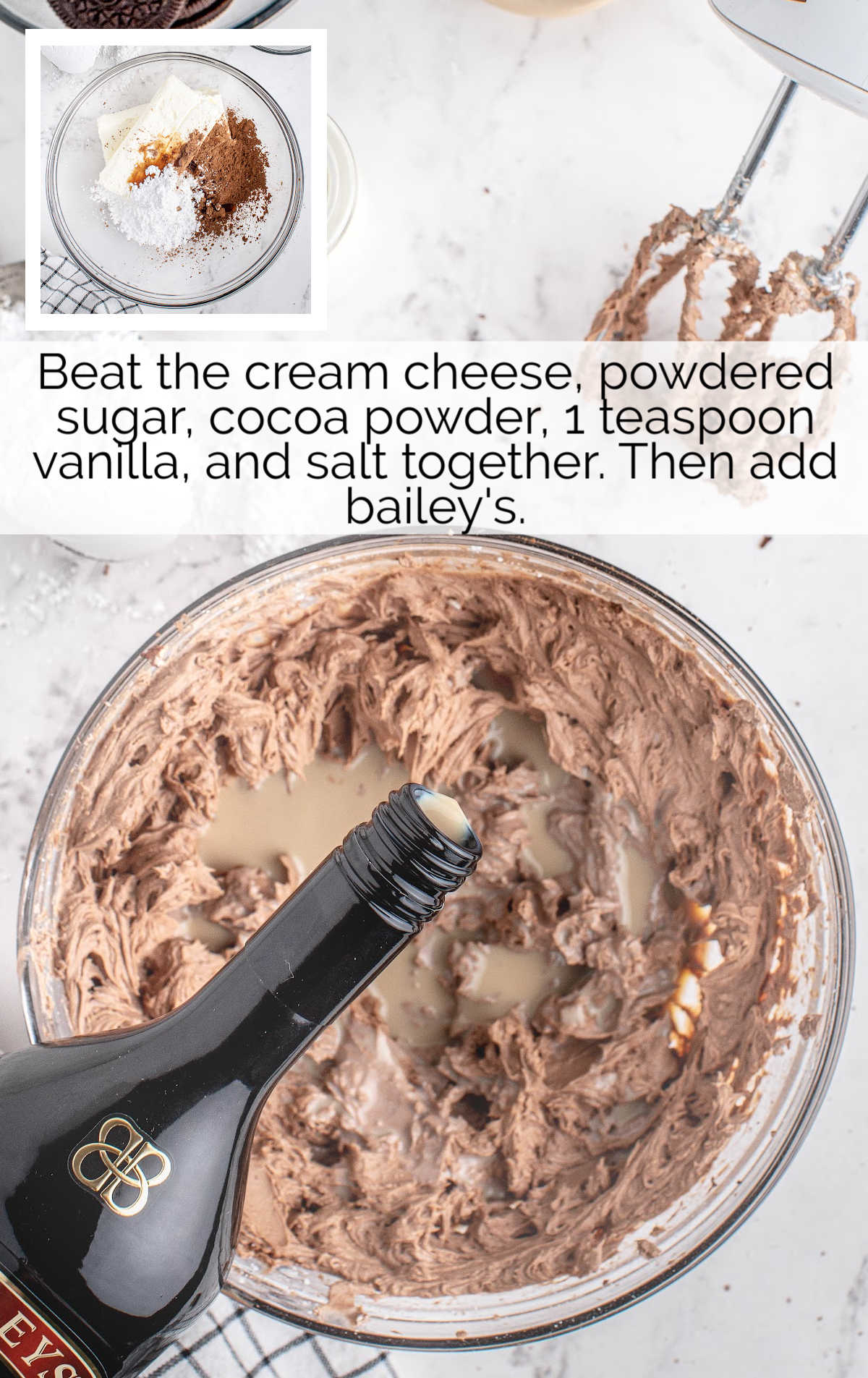 ingredients blended with bailey drink in a bowl