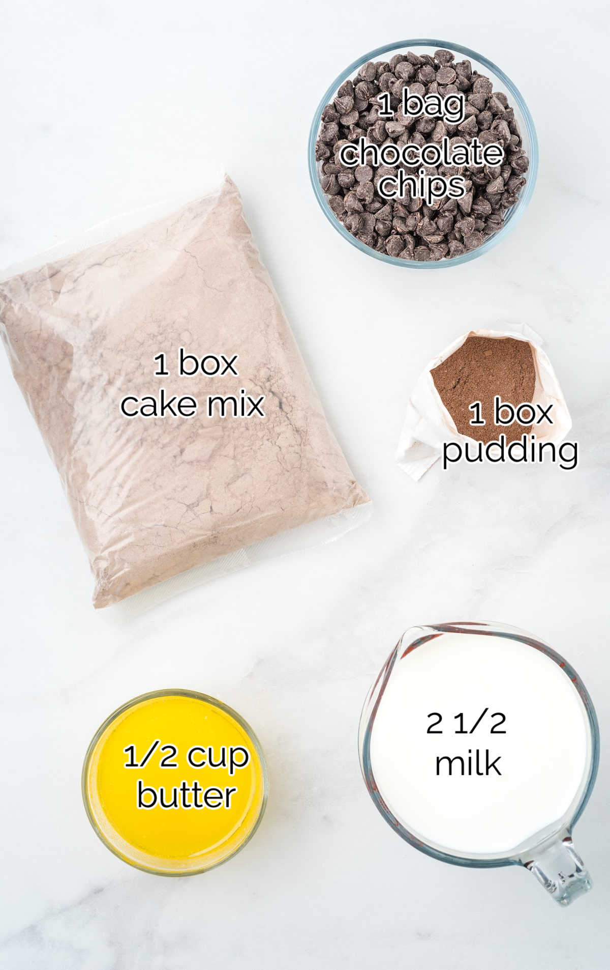 Chocolate Dump Cake raw ingredients that are labeled