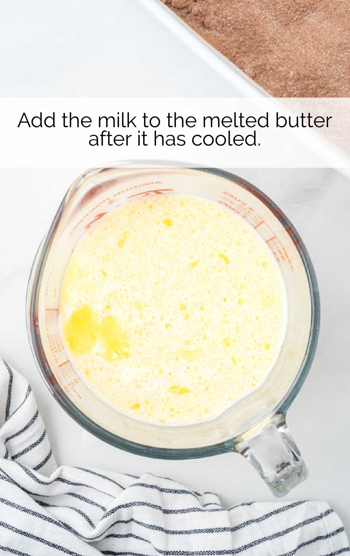 melted butter and milk in a cup