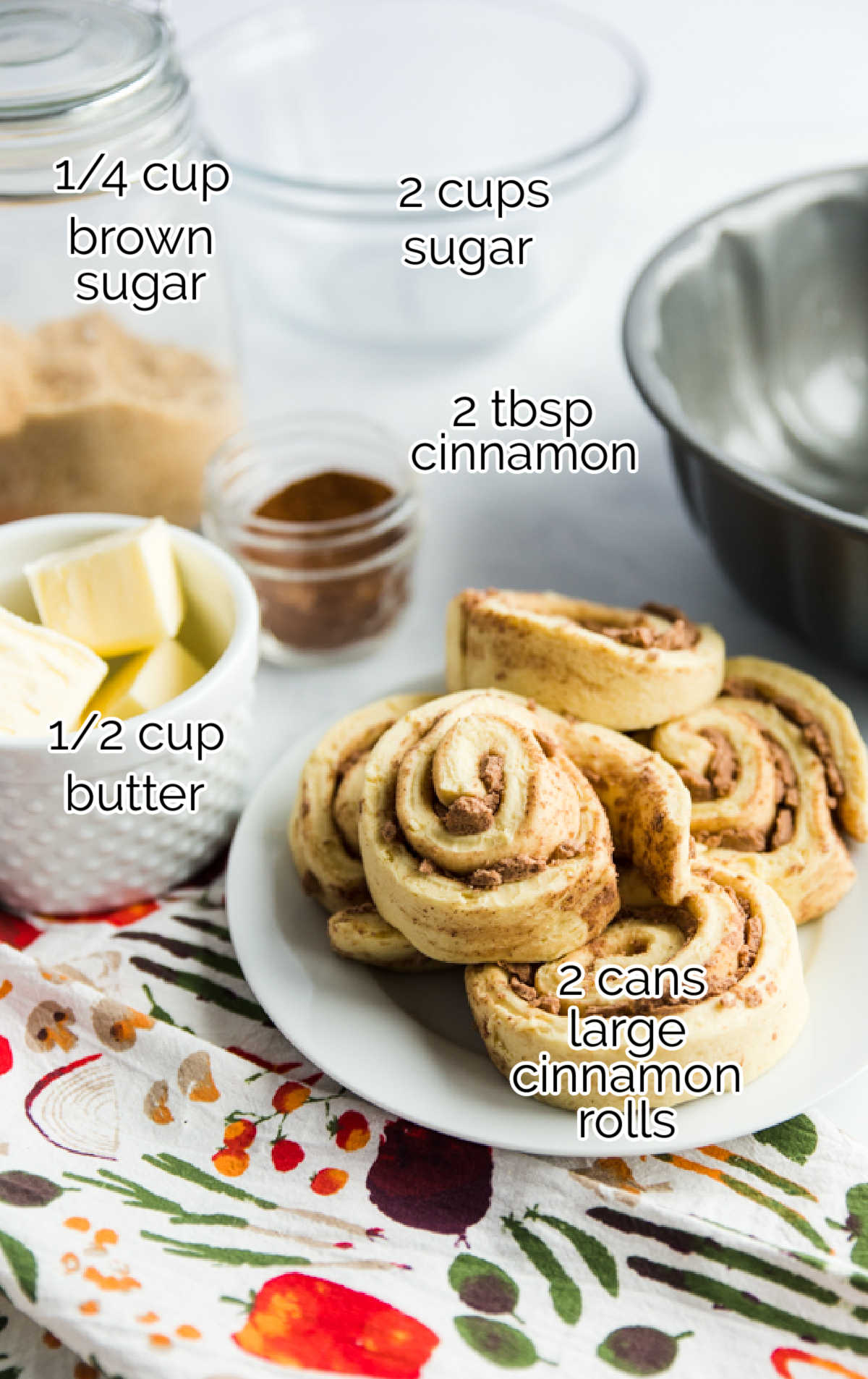 Cinnamon Roll Monkey Bread raw ingredients that are labeled
