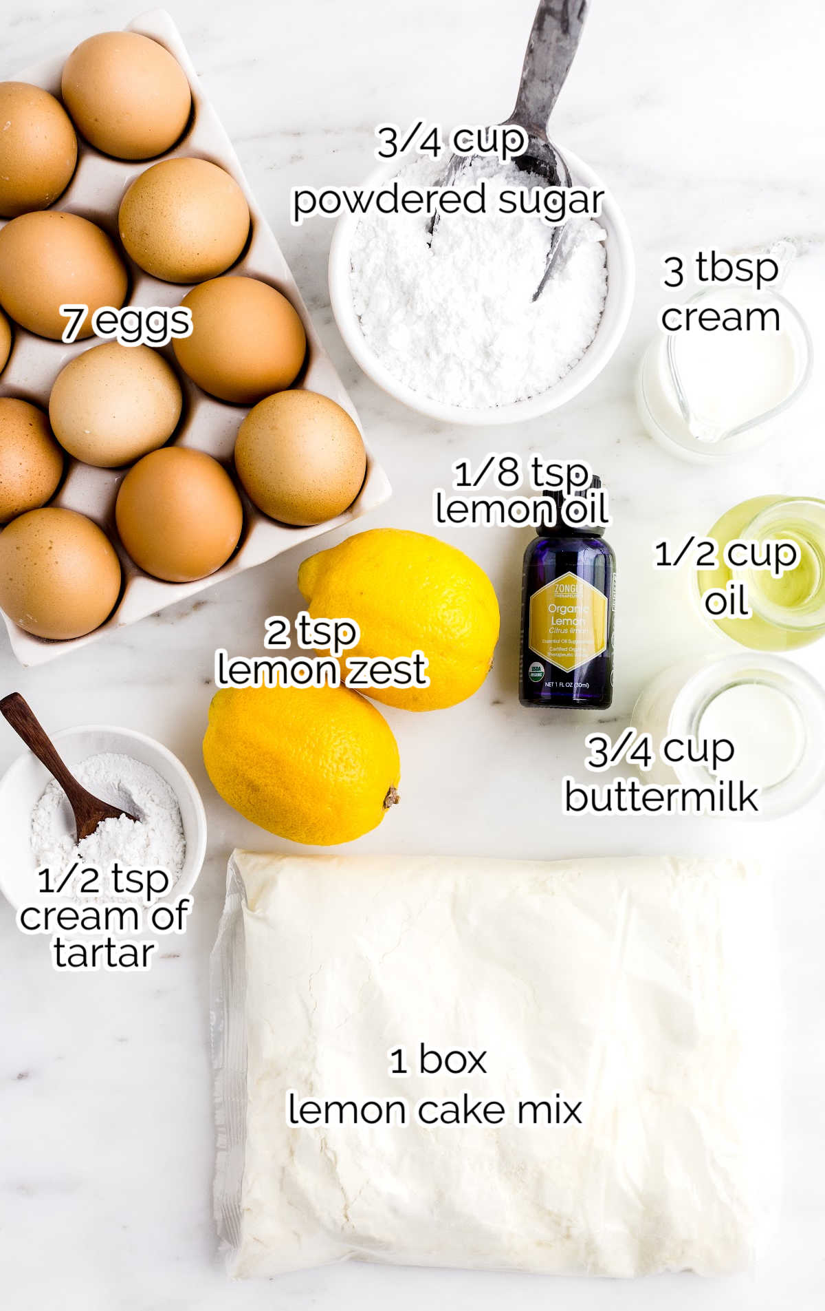 Lemon Chiffon Cake raw ingredients that are labeled