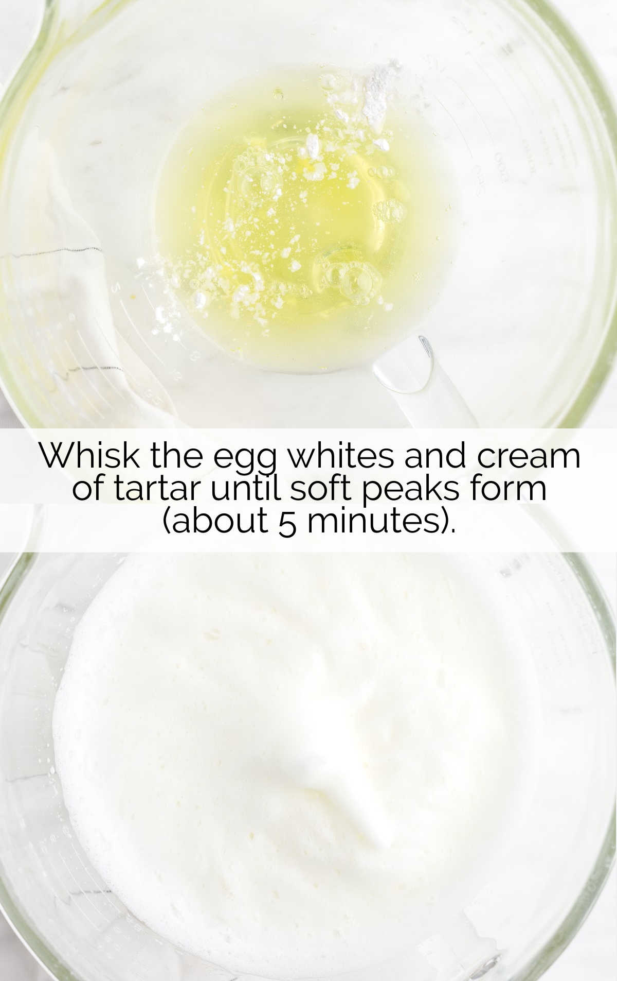 egg white and cream of tartar whisked in a bowl