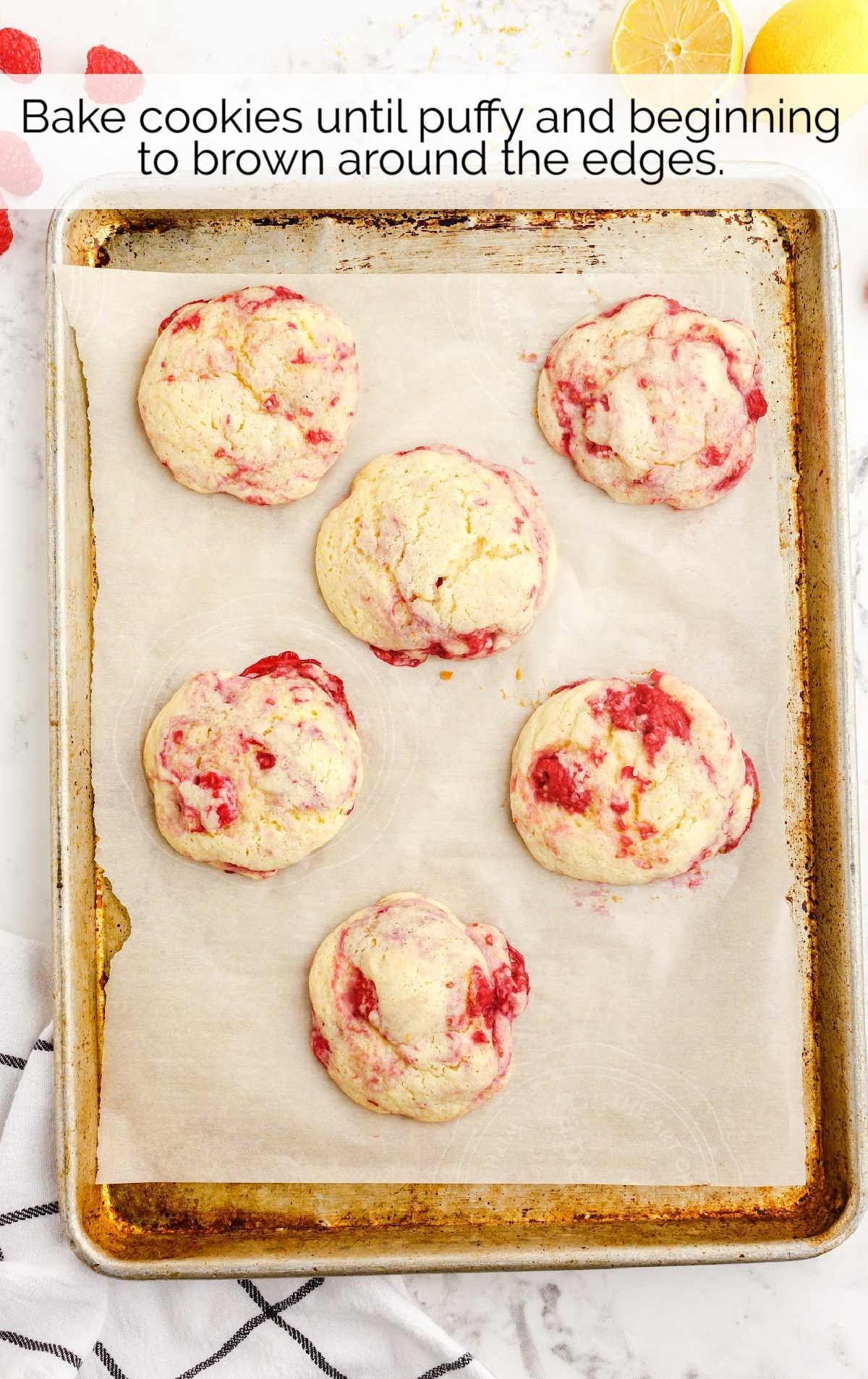 Lemon Raspberry Cookies baked on a baking dish