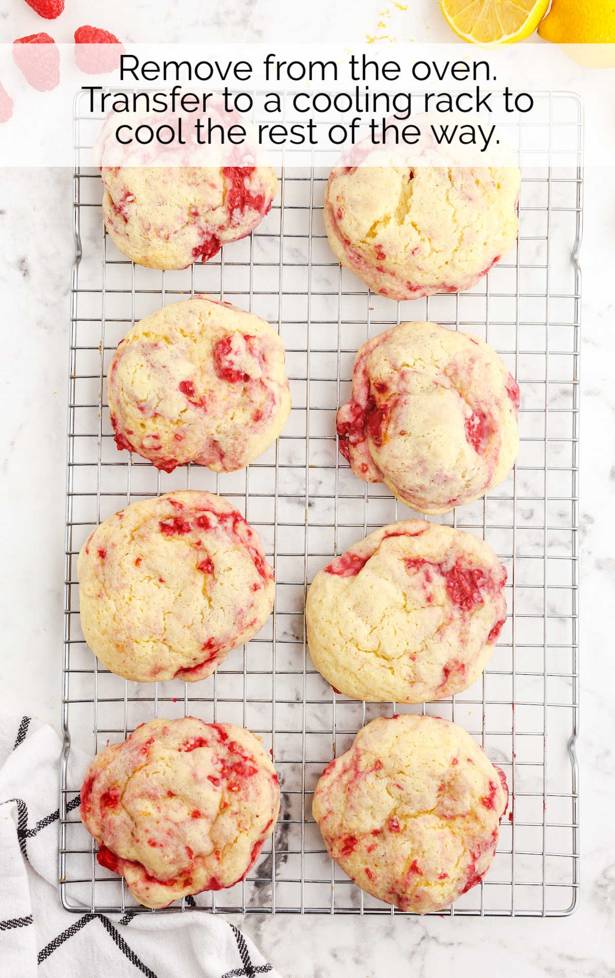 Lemon Raspberry Cookies on a cooling rack