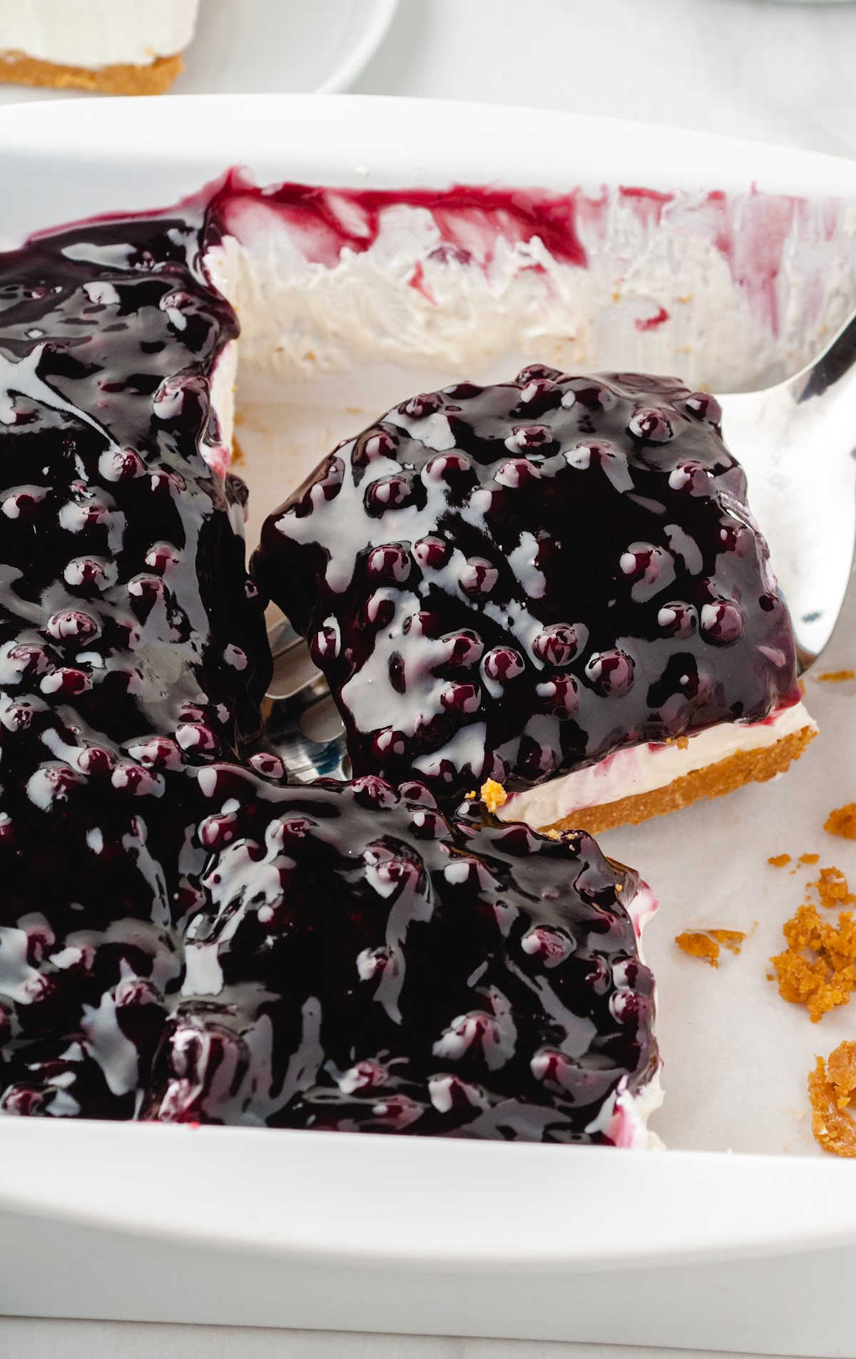 a spoonful of No Bake Blueberry Cheesecake