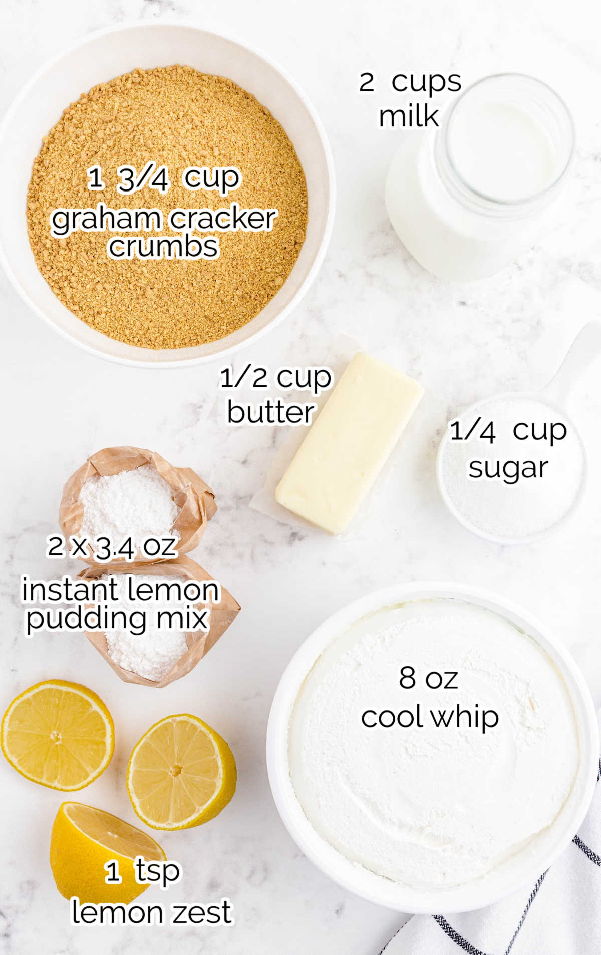 No-Bake Lemon Pie raw ingredients that are labeled
