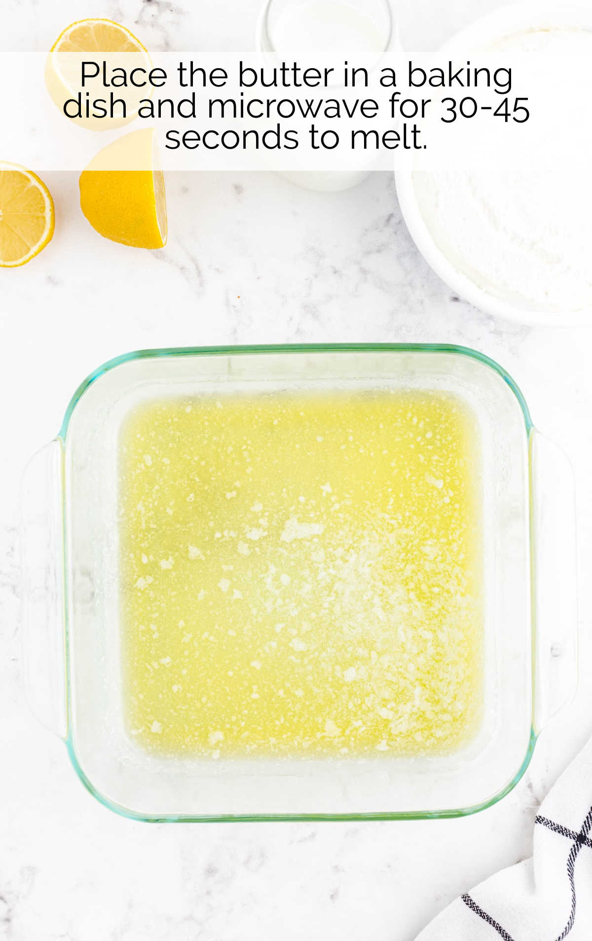 melted butter placed in a baking dish