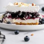 a slice of Blueberry Delight on a plate