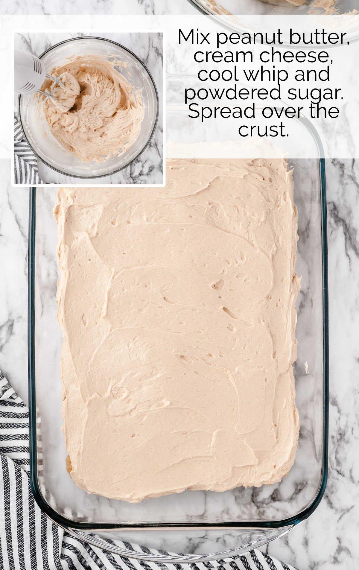 Ingredients blended together and spread over the cake in a baking dish
