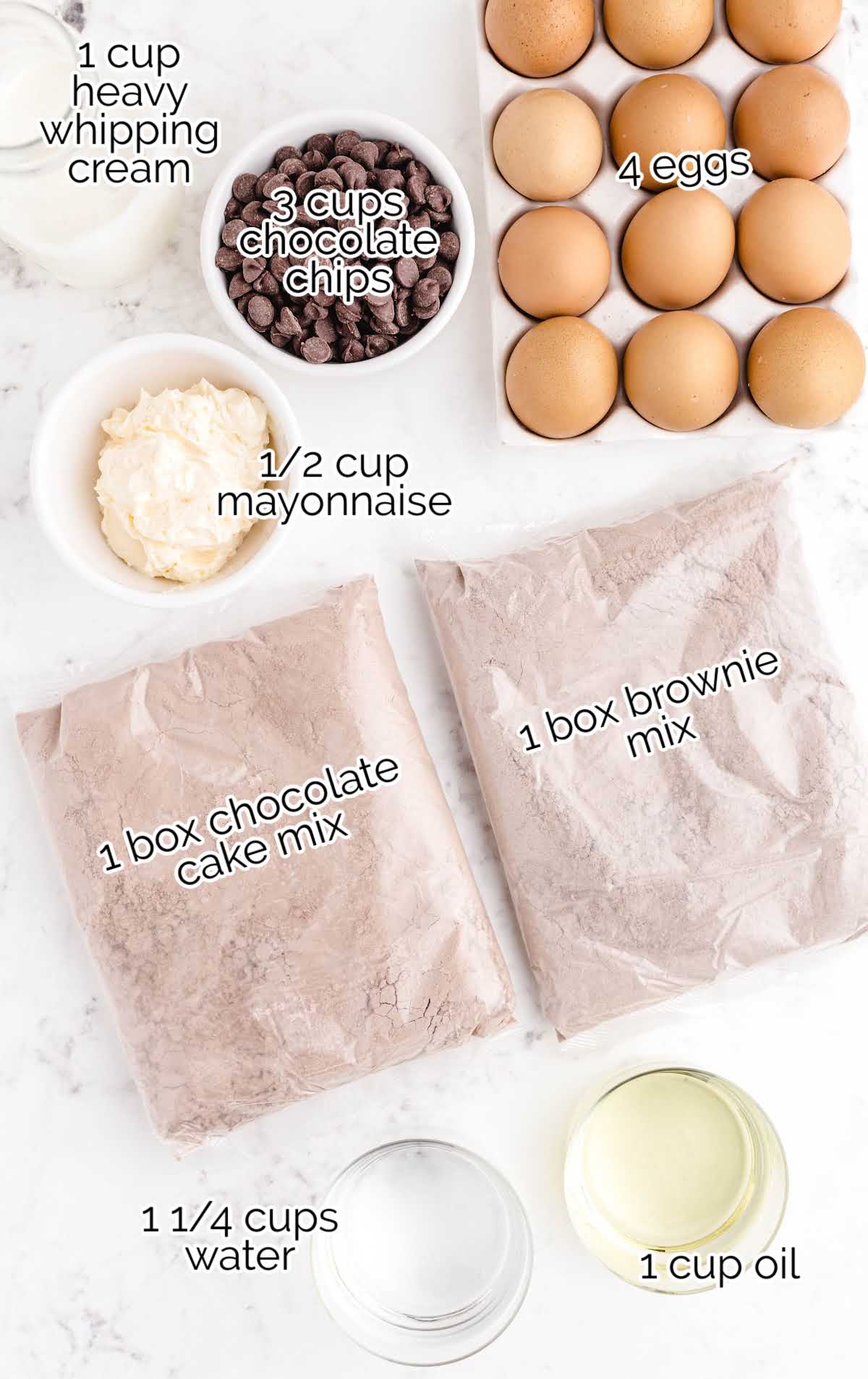 Chocolate Brownie Cake raw ingredients that are labeled