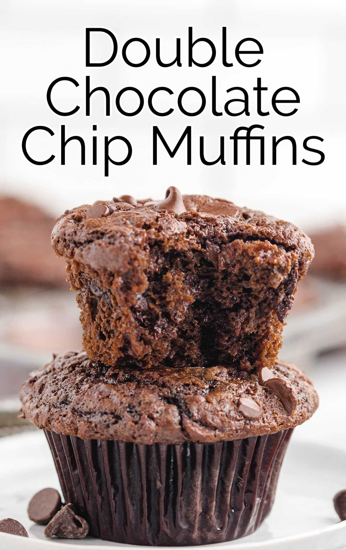 Double Chocolate Chip Muffins stacked on top each other