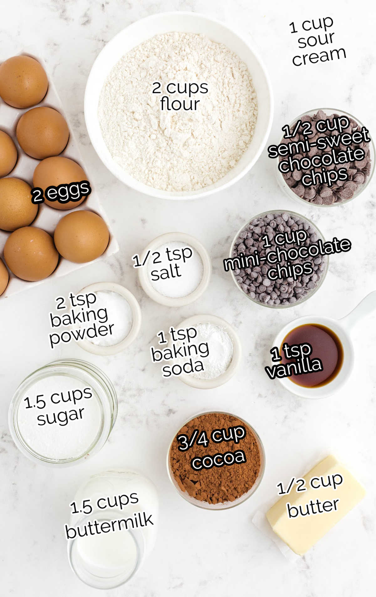 Double Chocolate Chip Muffins raw ingredients that are labeled