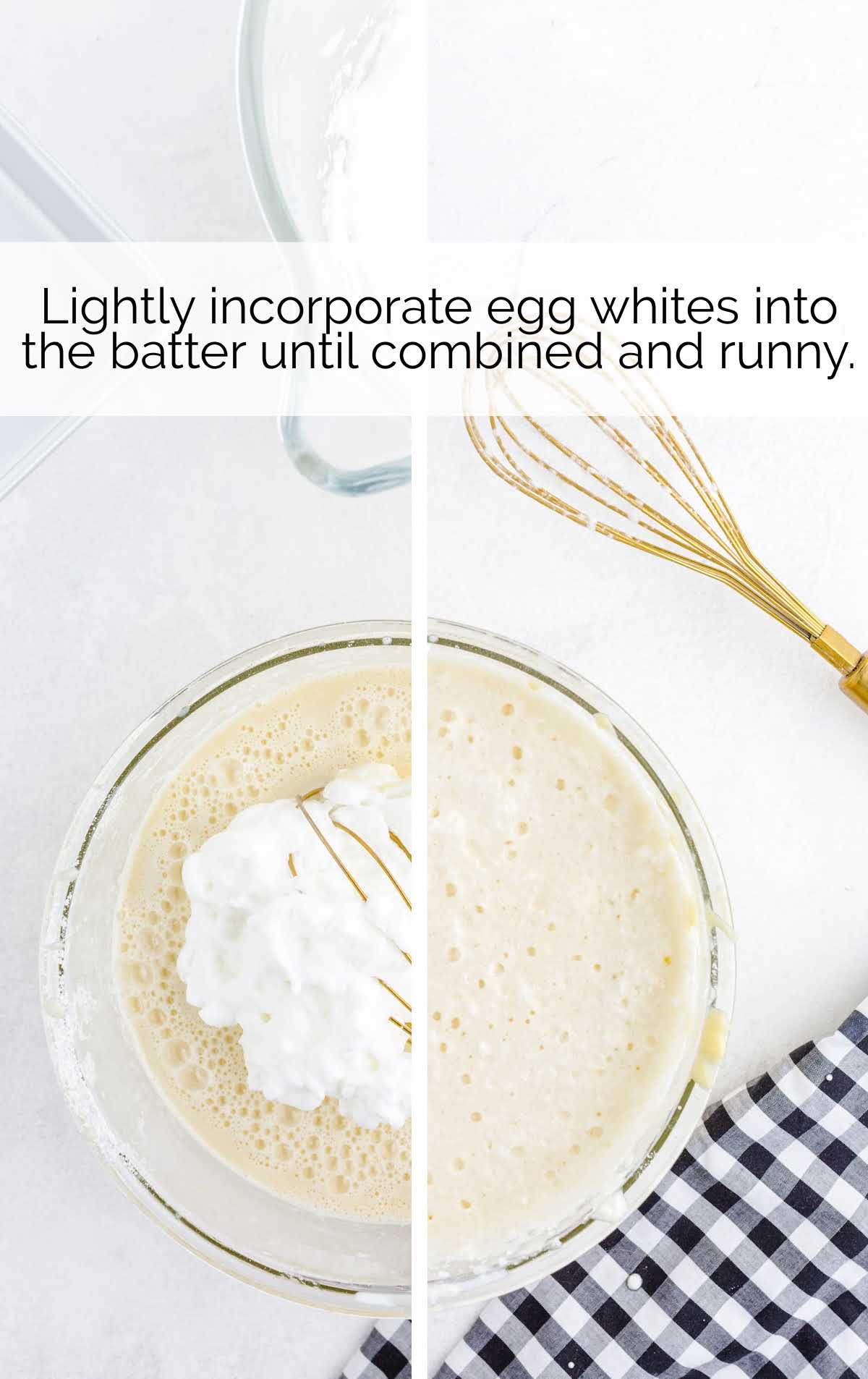 egg white whisked into the batter in a bowl