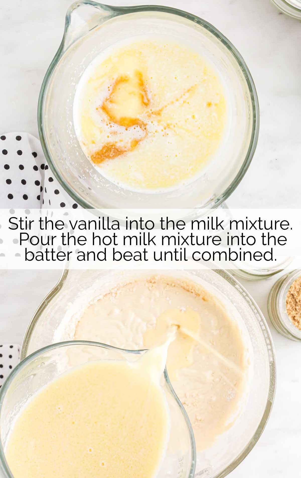 vanilla stirred into the milk mixture in a cup