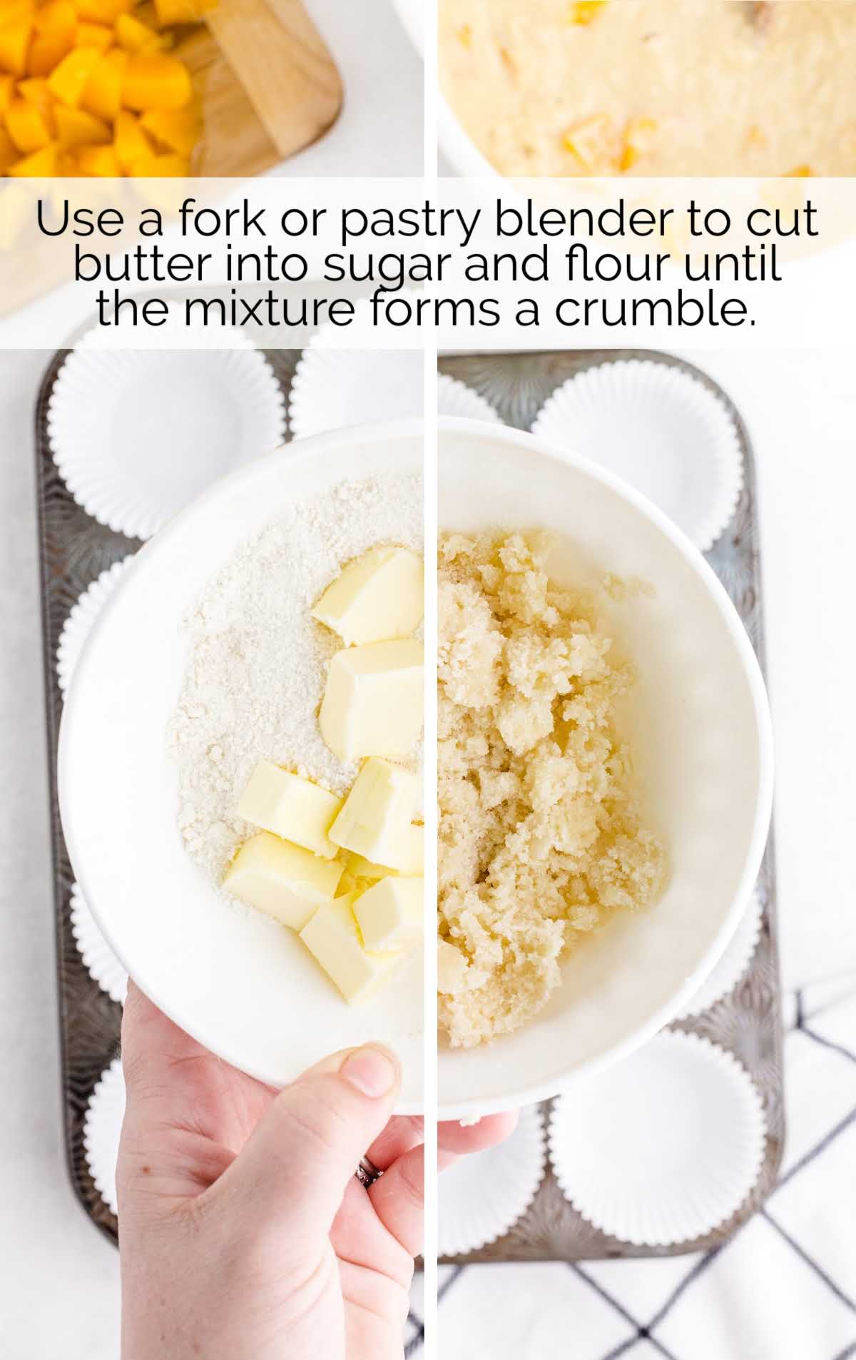 butter, sugar, flour in a bowl and then then blended together in a bowl