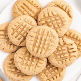 overhead shot of Peanut Butter Cookies on a plate