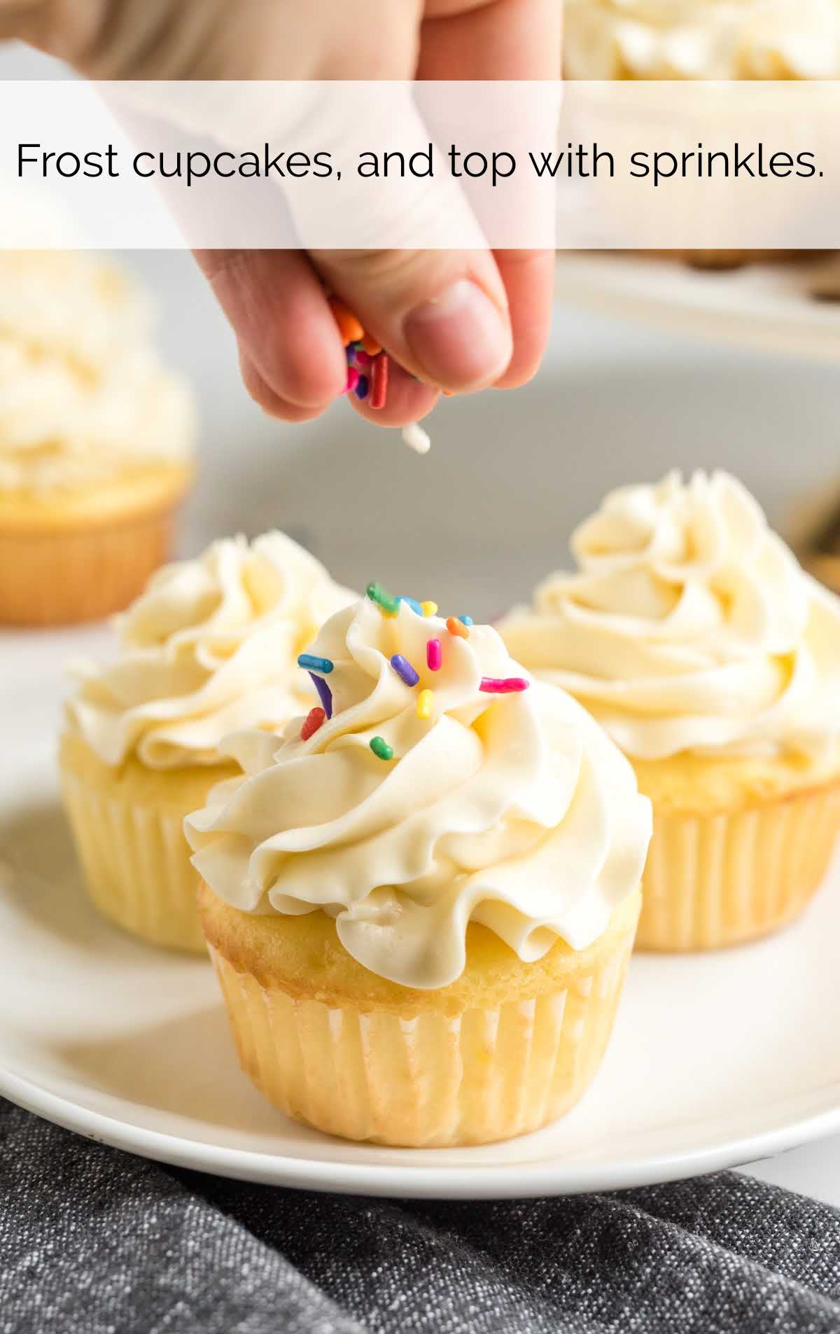 cupcakes being sprinkled on a plate