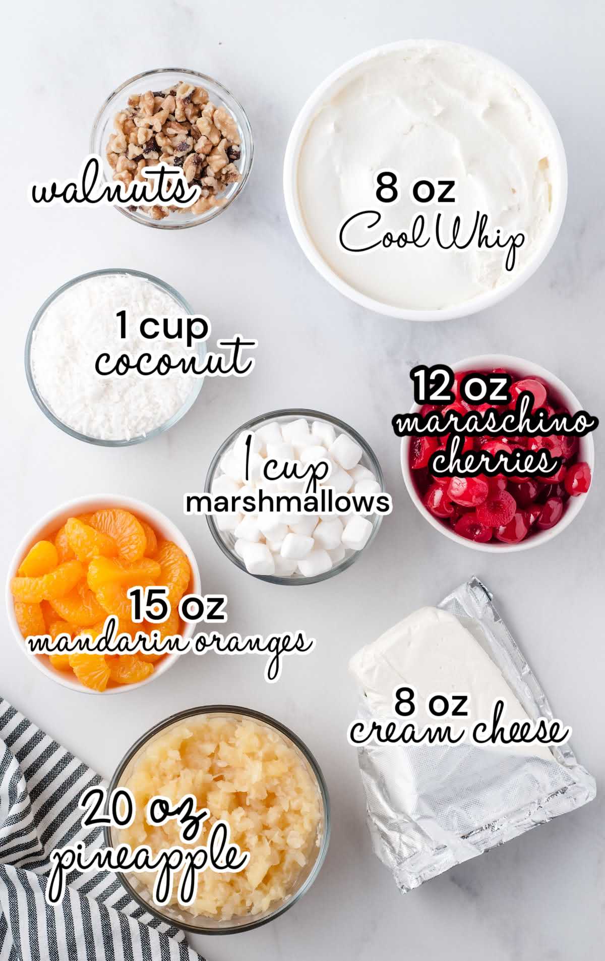 Ambrosia Salad raw ingredients that are labeled