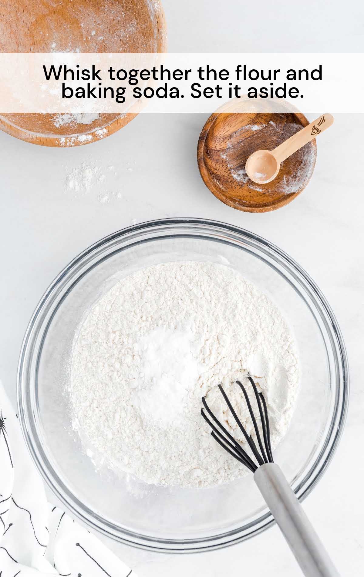 flour and baking soda whisked together in a bowl