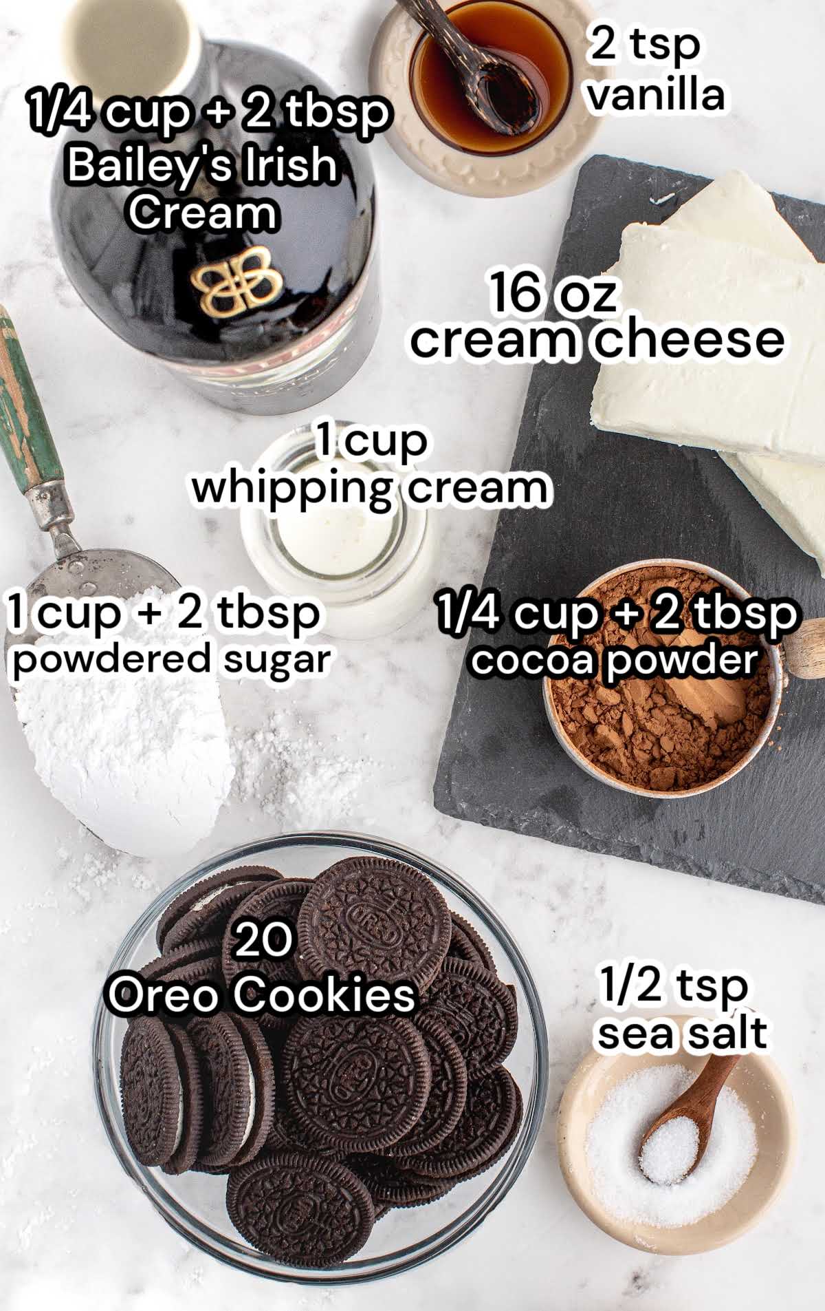 Bailey's Chocolate Cheesecake Trifle raw ingredients that are labeled