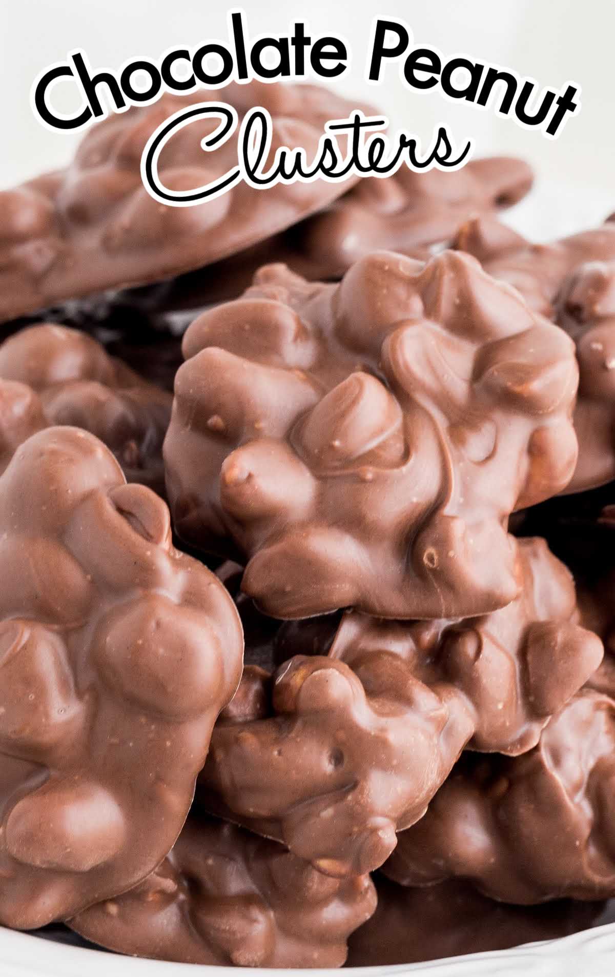 close up shot of Chocolate Peanut Clusters in a bowl