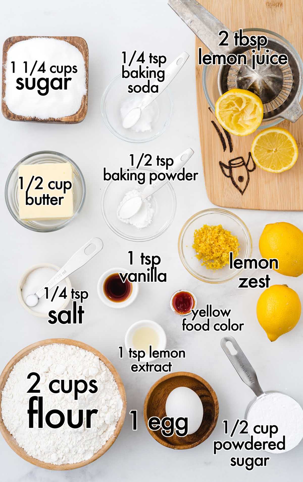 Lemon Crinkle Cookies raw ingredients that are labeled