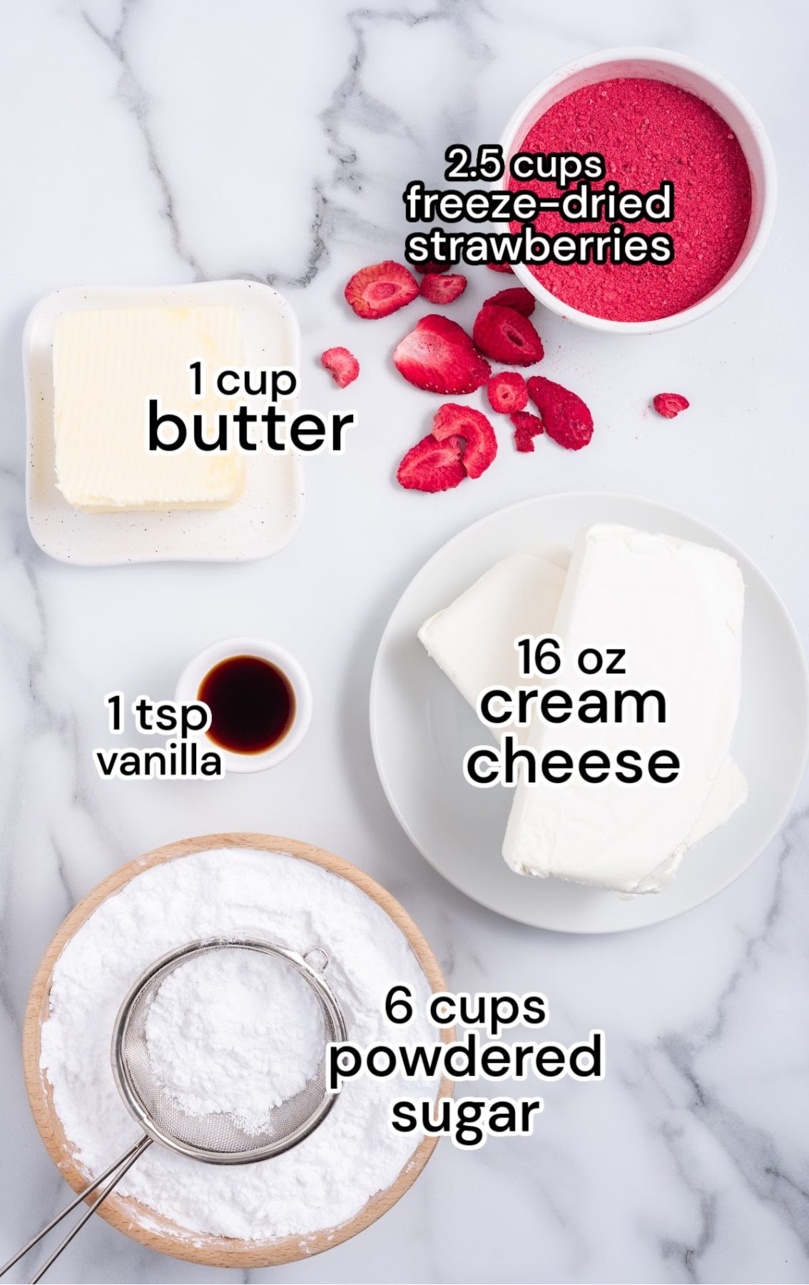 Strawberry Cream Cheese Frosting raw ingredients that are labeled