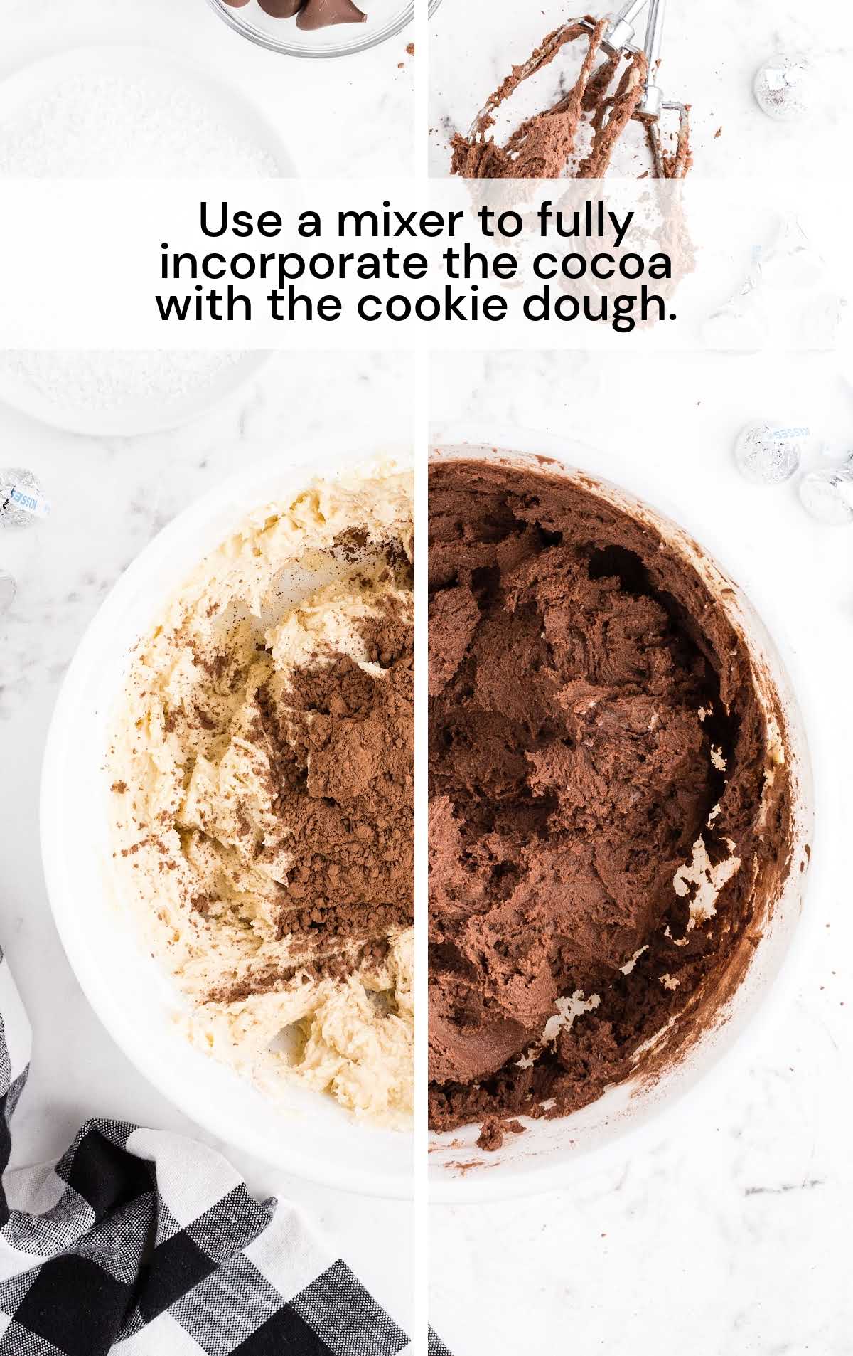 cocoa and cookie dough mixed together in a bowl