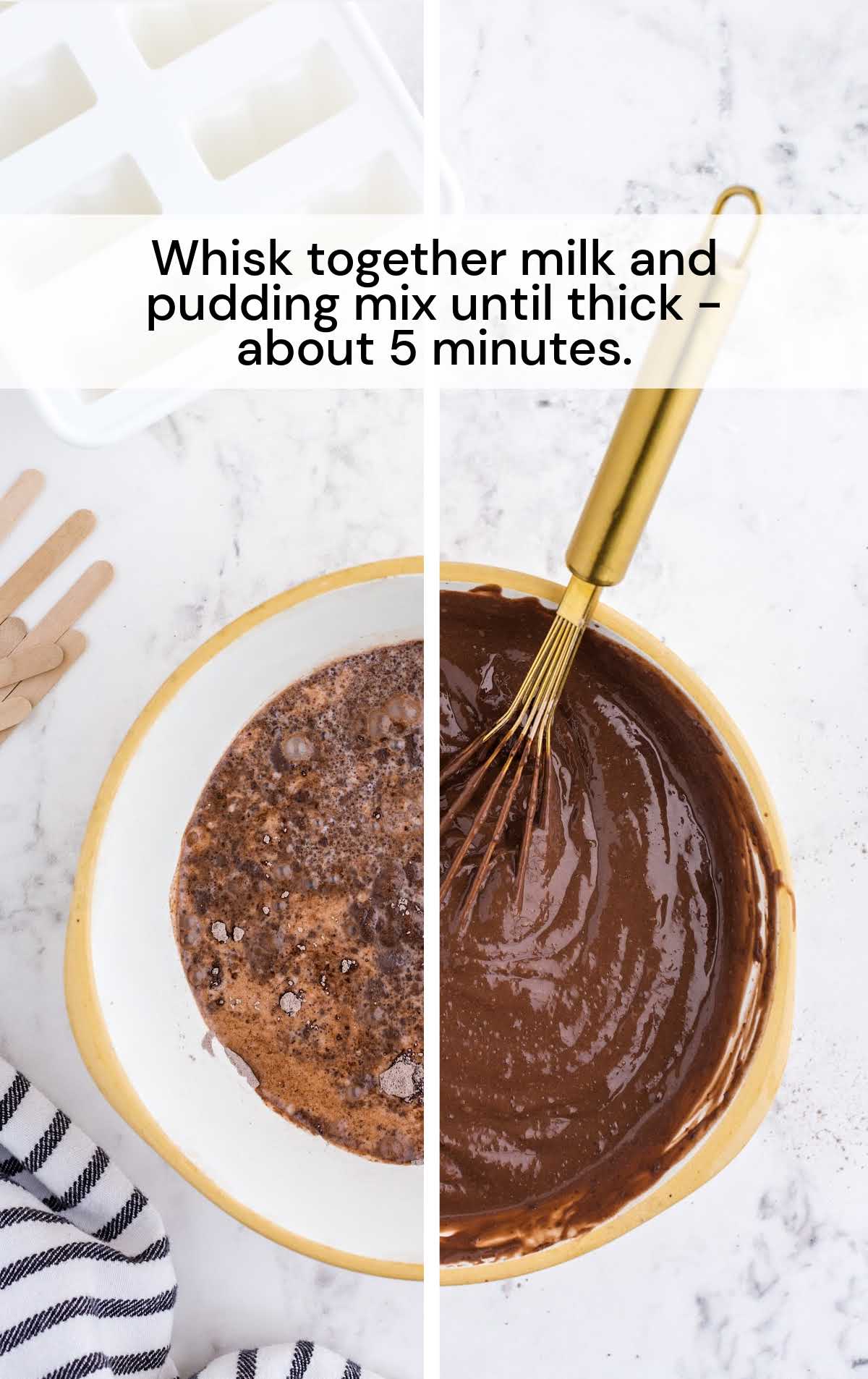 milk and pudding mix whisked in a bowl