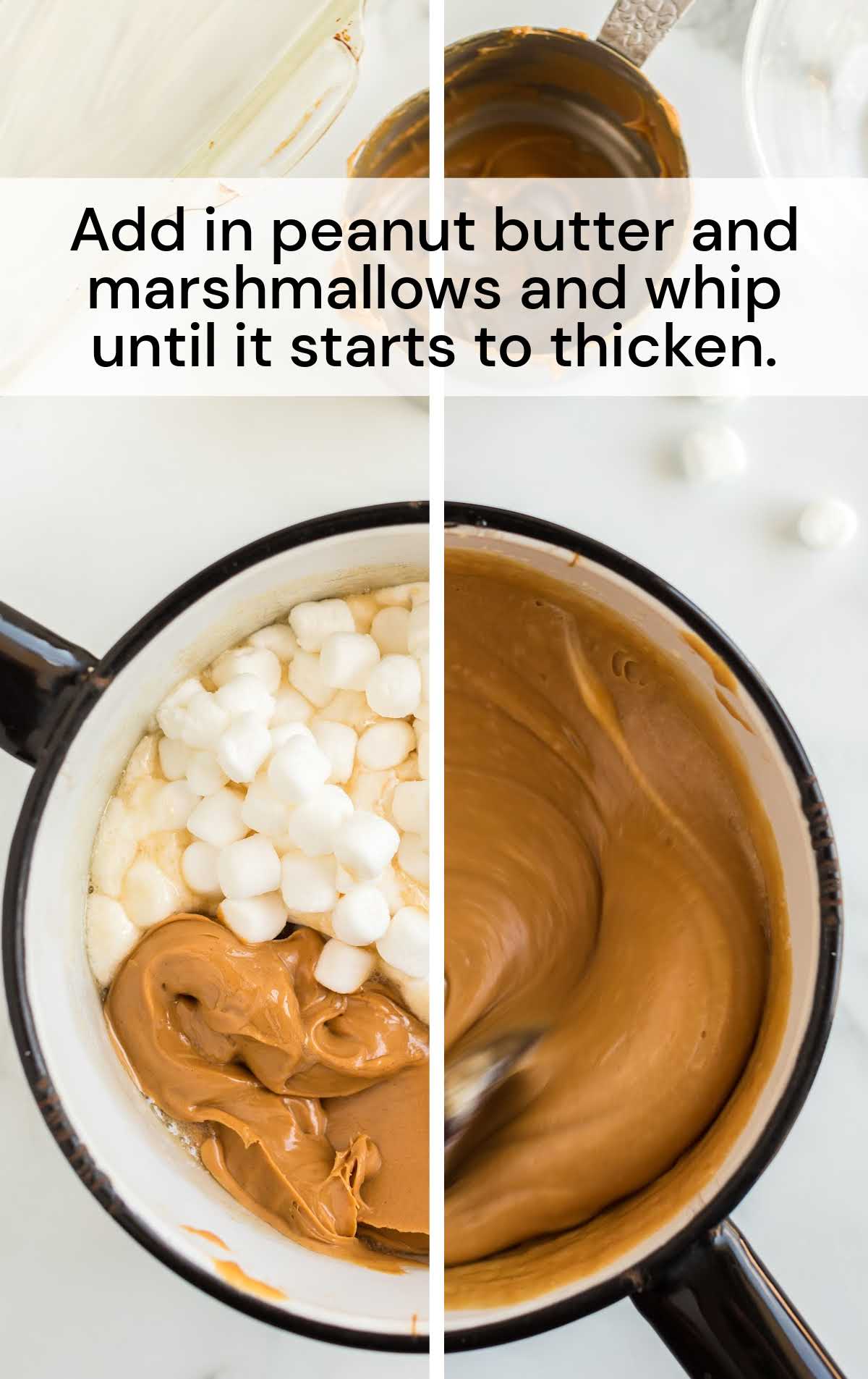 peanut butter and marshmallows whipped in a pot