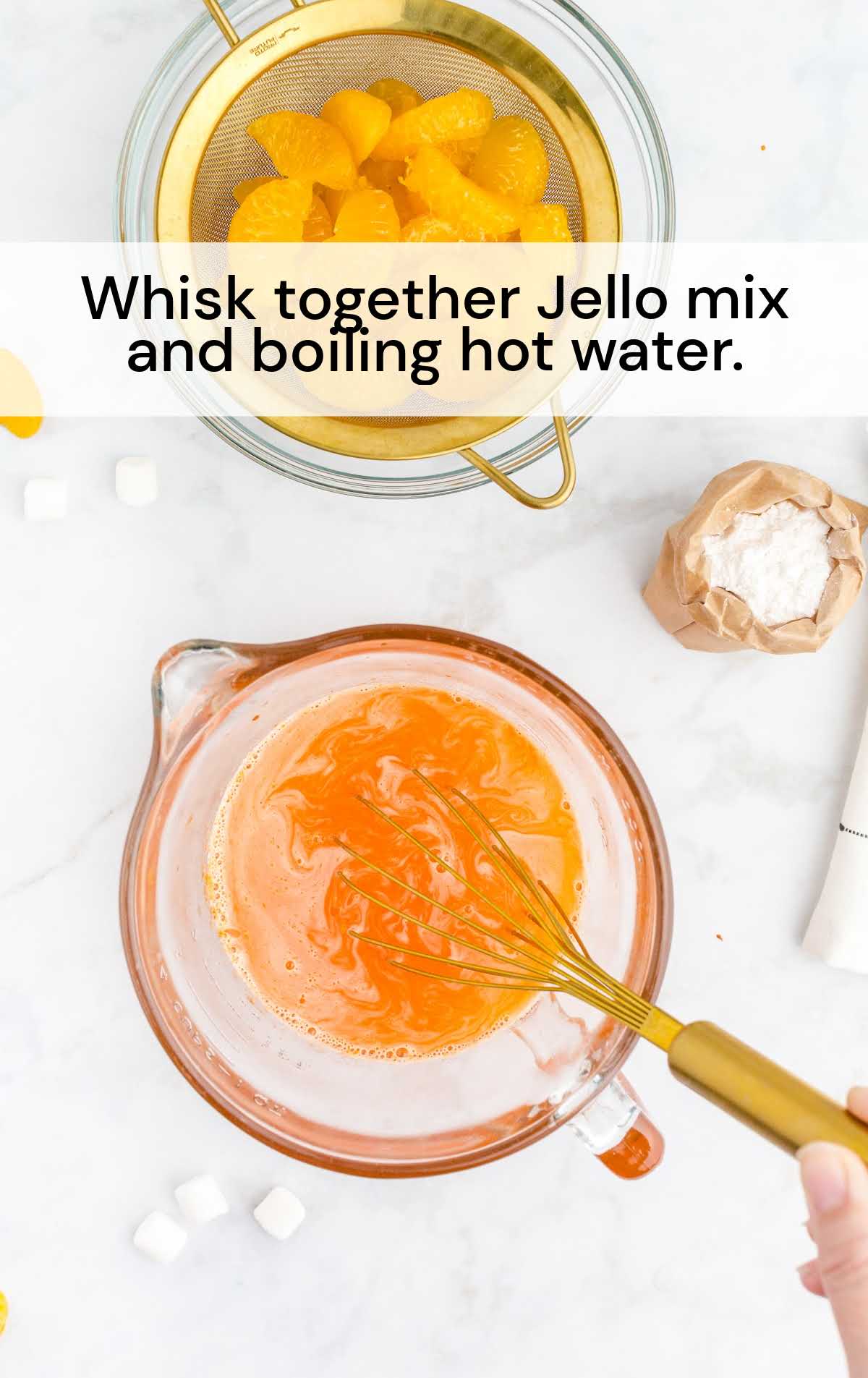 jello mix and water whisked together in a cup