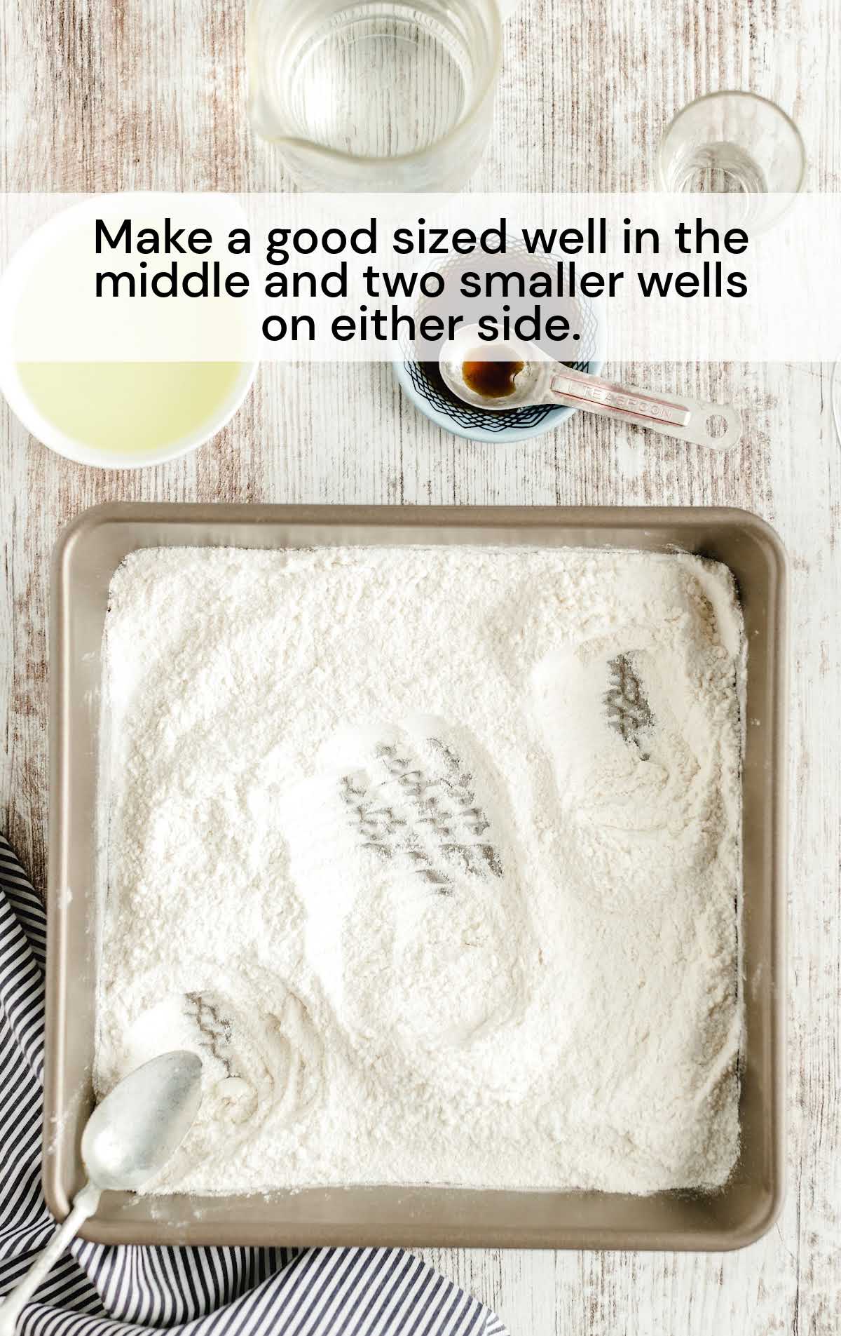 making wells in a baking dish