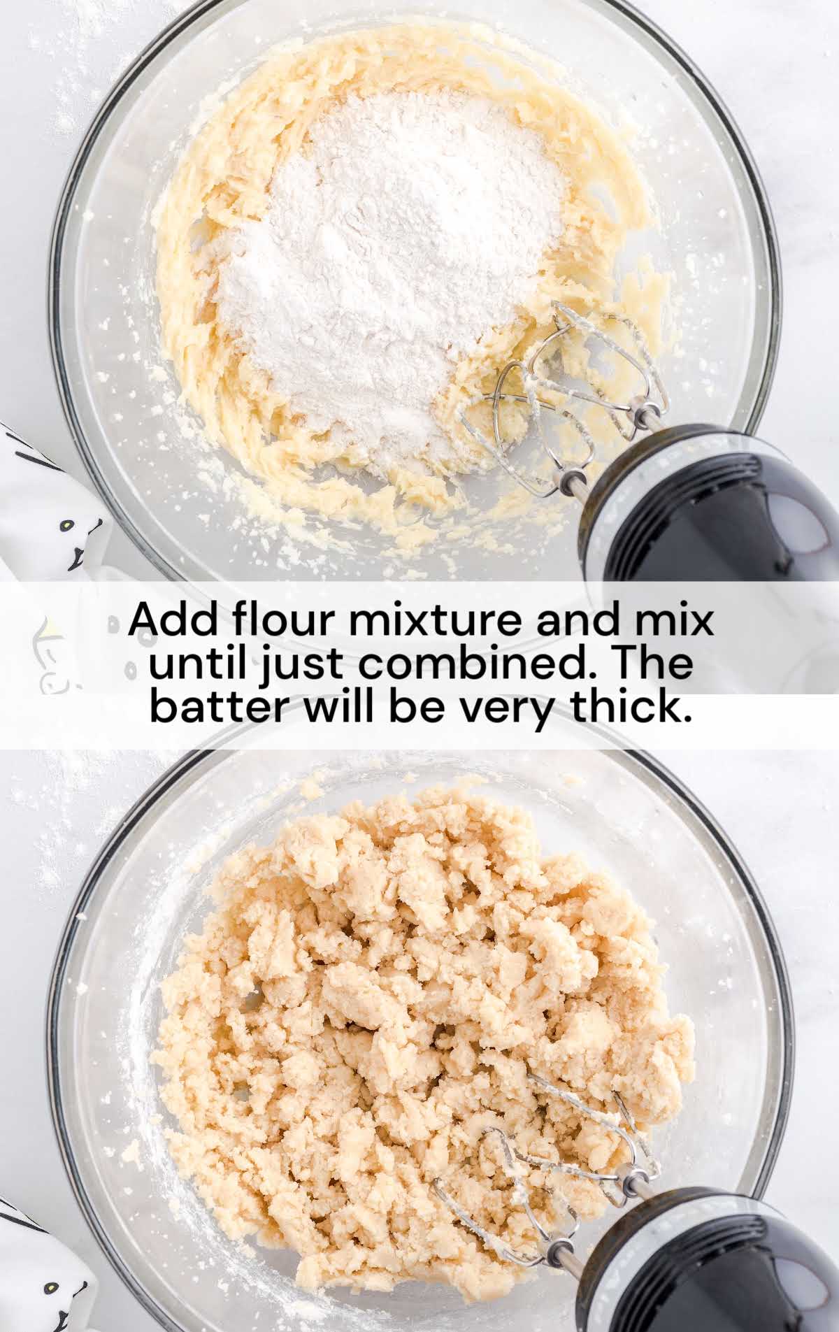 flour added to the egg mixture and blended together in a bowl