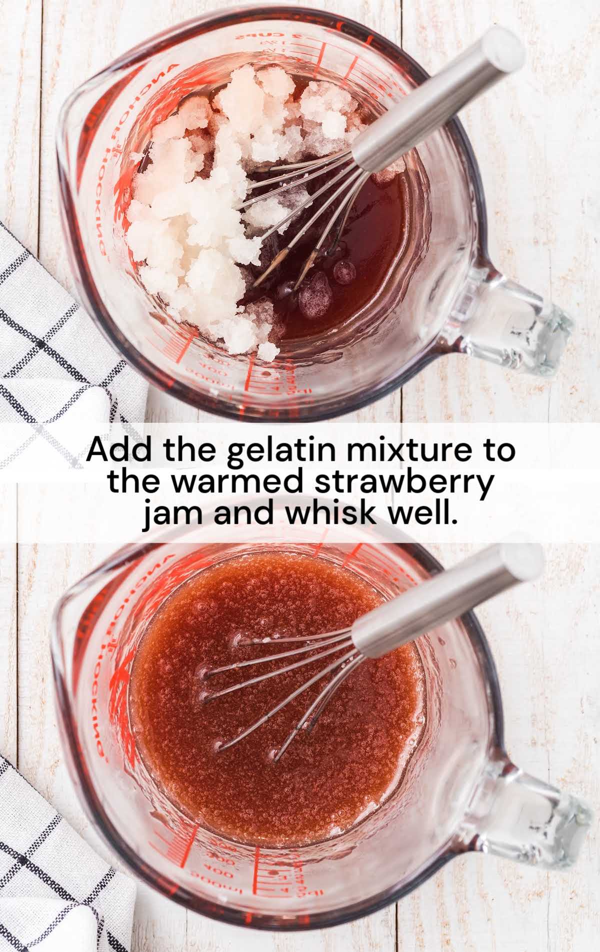 gelatin mixture combined with the warm strawberry jam and whisked together