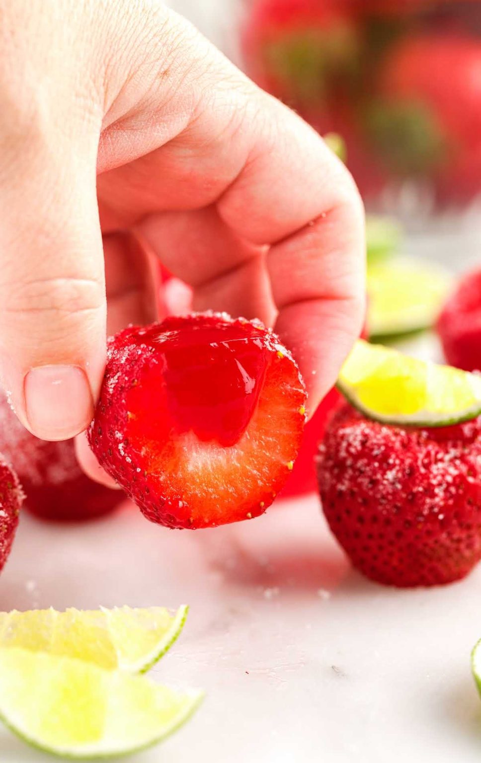Strawberry Daiquiri Jello Shots Pass the Dessert