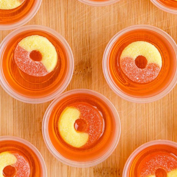 Peach Jello Shots Pass the Dessert